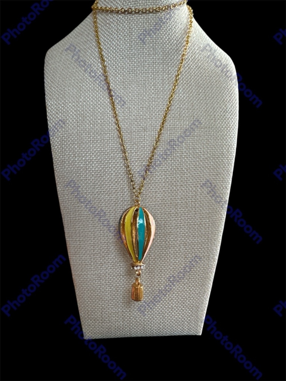 Gold-Tone Hot Air Balloon Pendant Necklace with Multi Color Enamel